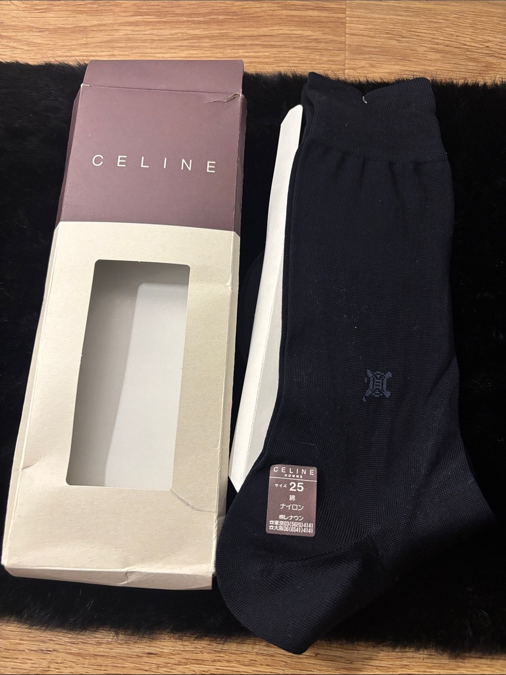 Celine Navy Logo Crew Socks